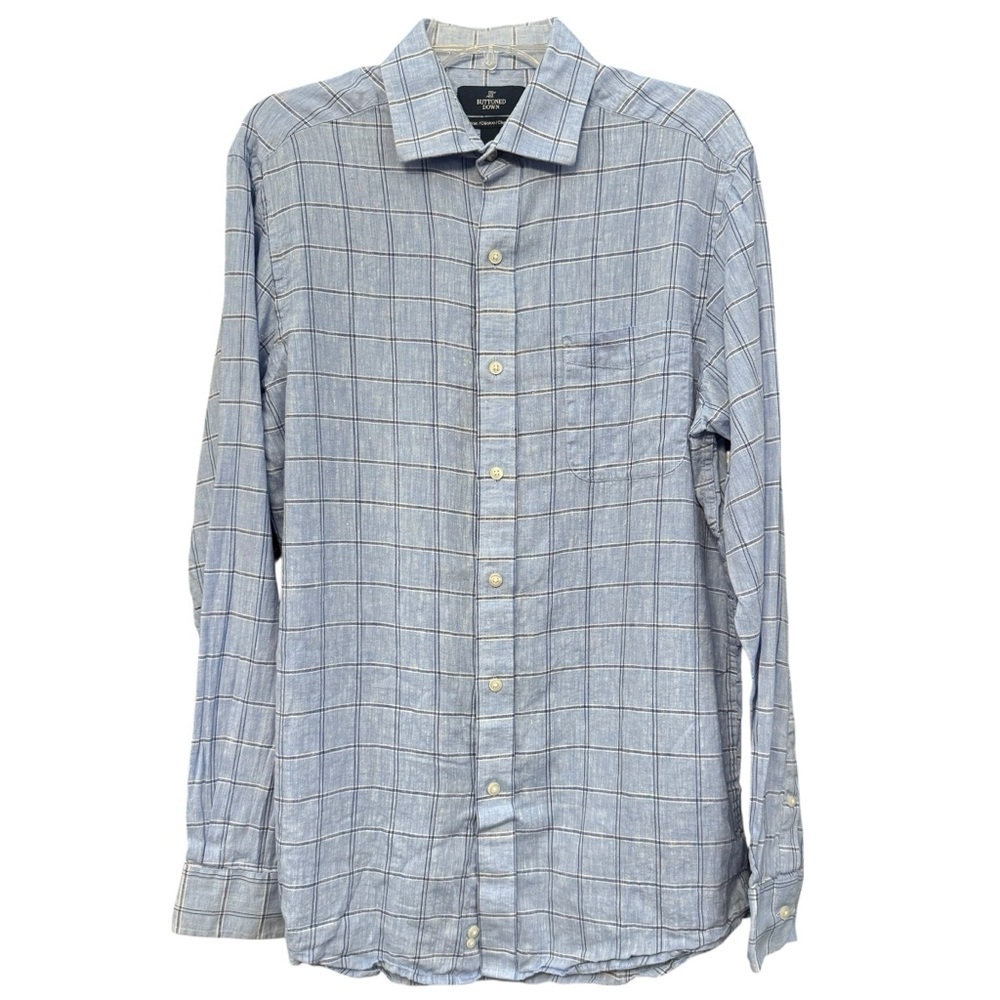 Buttoned Down Blue Linen Blend Check Long Sleeve Shirt Men’s Medium